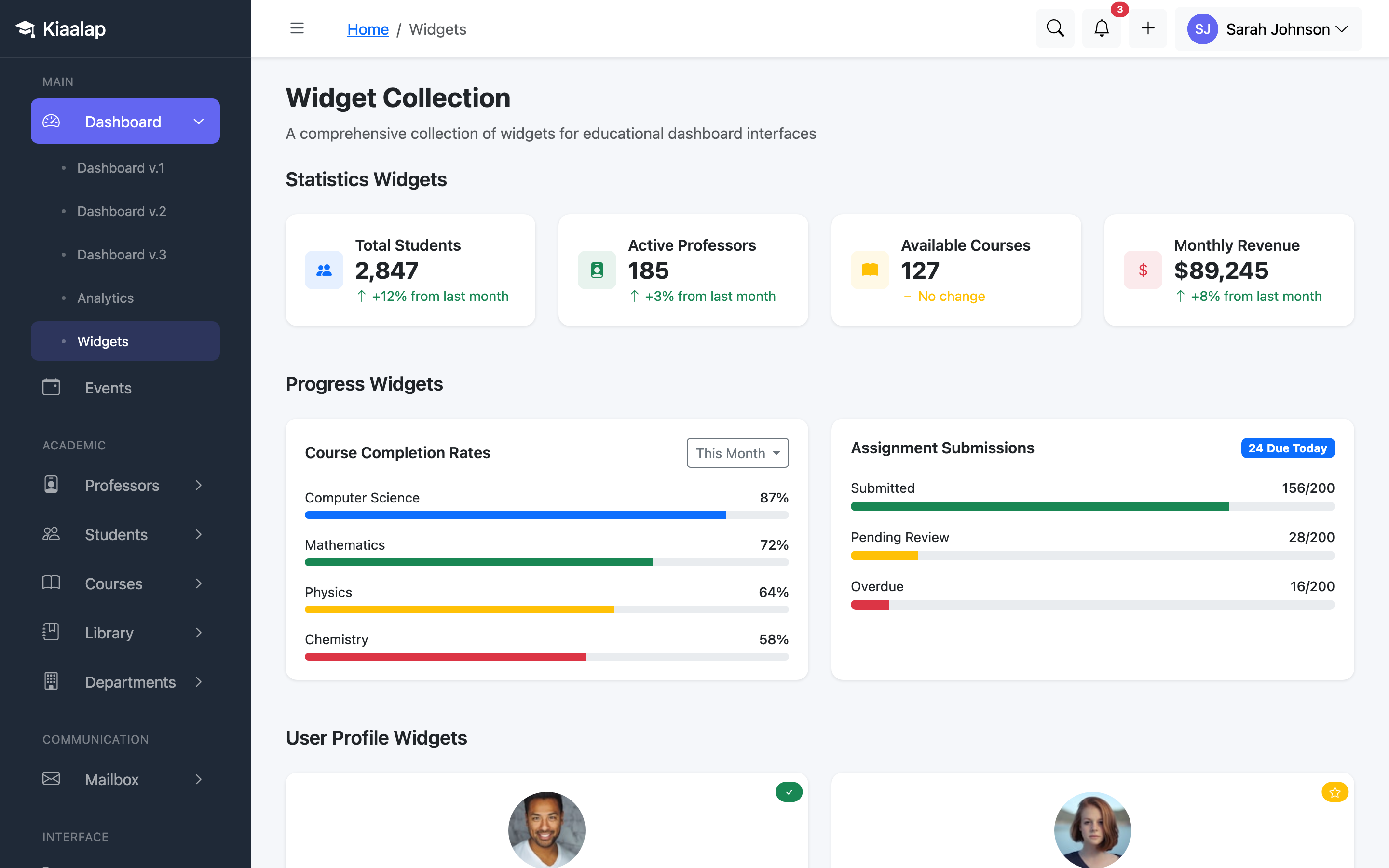 Kiaalap Widgets page